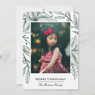 Poinsettia Imprint Elegant Green Photo Holiday Card