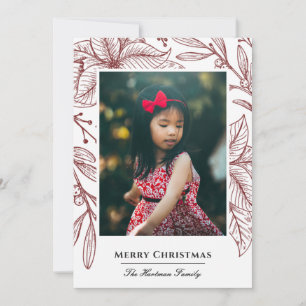 Poinsettia Imprint Elegant Red Photo Holiday Card