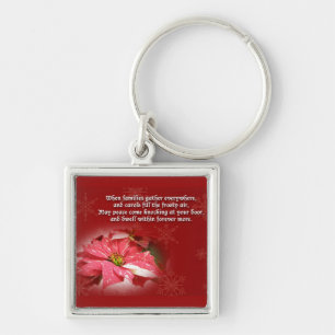 Poinsettia in Red and White Key Ring