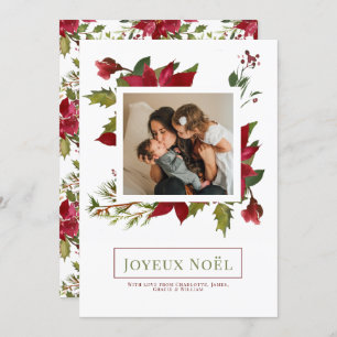 Poinsettia Joyeux Noël Elegant Christmas Card