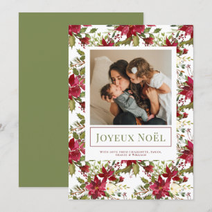 Poinsettia Joyeux Noël Elegant Christmas Card