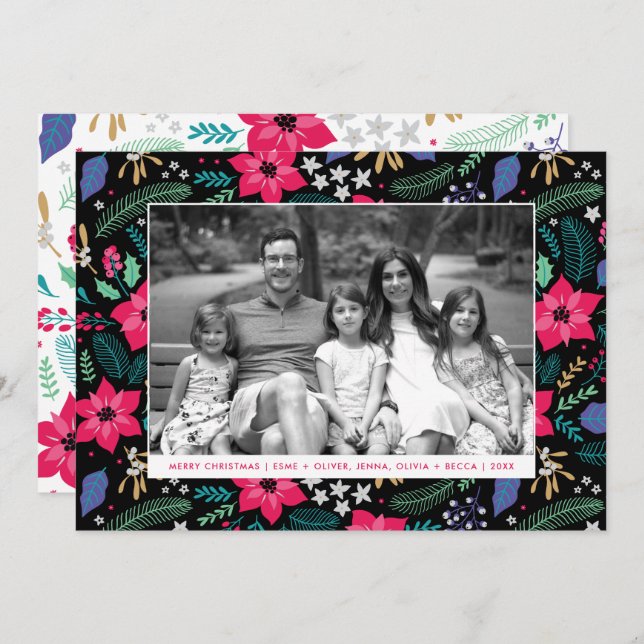 Poinsettia Magic Pink Christmas Holiday Photo Card (Front/Back)