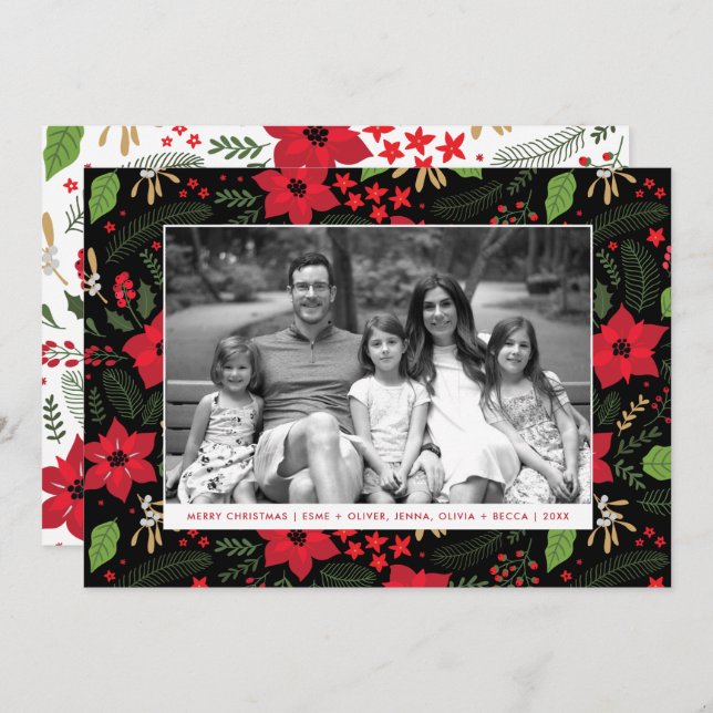 Poinsettia Magic Red Christmas Holiday Photo Card (Front/Back)