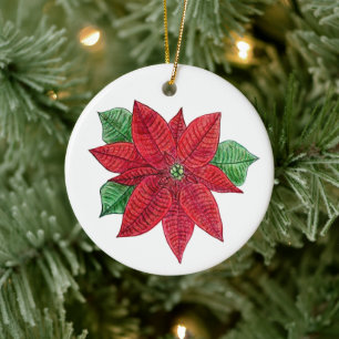 Poinsettia MEMORIAL Ornament/White - Customise it! Ceramic Tree Decoration