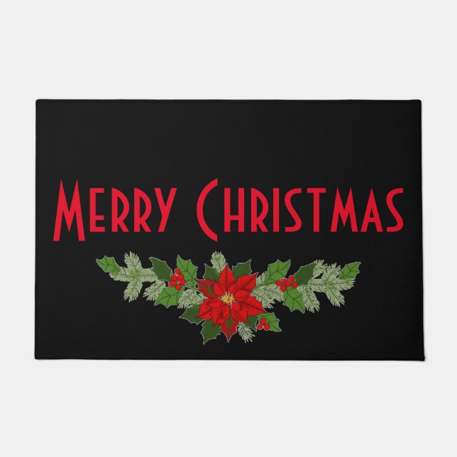 Poinsettia Merry Christmas Doormat (Front)