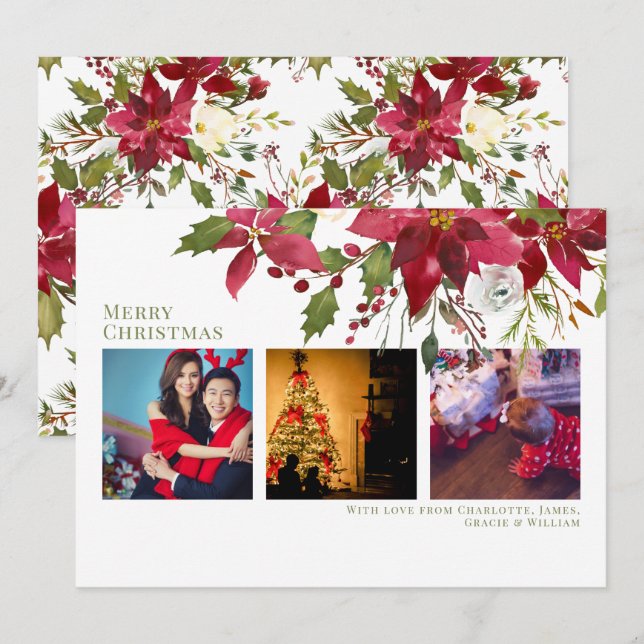 Poinsettia Merry Christmas Elegant Christmas Card (Front/Back)
