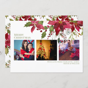 Poinsettia Merry Christmas Elegant Christmas Card