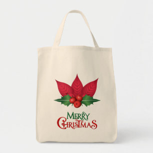 Poinsettia Merry Christmas Grocery Tote
