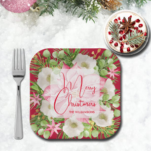 Poinsettia Merry Christmas Paper Plate