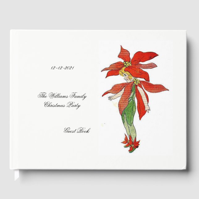 Poinsettia Merry Christmas Party Cute Flower Girl Guest Book (Front)