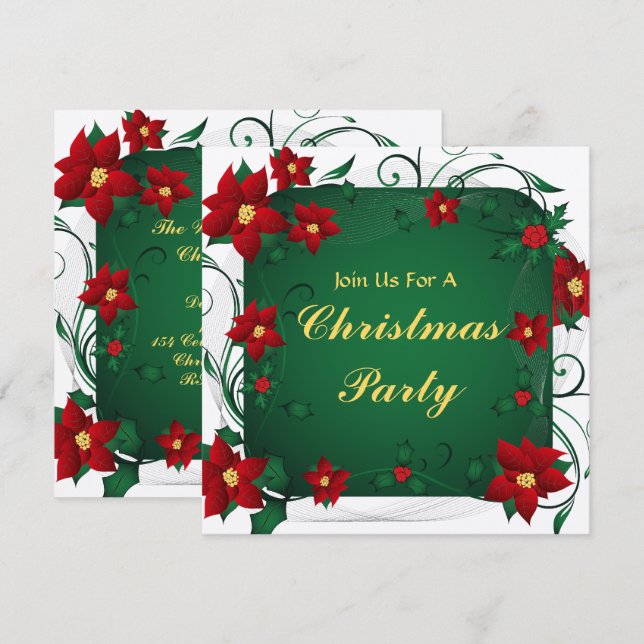Poinsettia Merry Christmas Party Invitation (Front/Back)
