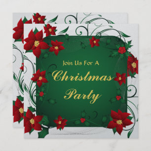 Poinsettia Merry Christmas Party Invitation