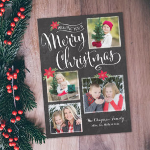 Poinsettia Merry Christmas Photo Card