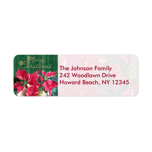 Poinsettia Merry Christmas Return Address Labels (Front)