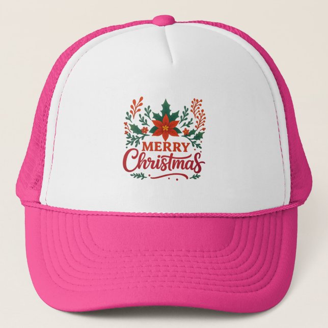 Poinsettia Merry Christmas Trucker Hat (Front)