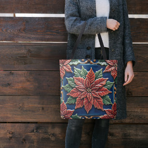 Poinsettia on Blue Tote Bag