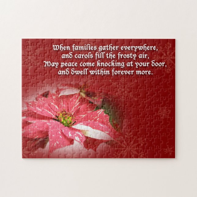 Poinsettia on Red With Poem Jigsaw Puzzle (Horizontal)