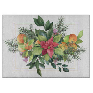 Poinsettia, Oranges, Evergreens Glorious Cutting Board