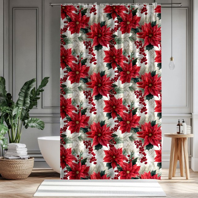 Poinsettia Pattern Curtain Classic Holiday Look (Poinsettia Pattern Curtain Classic Holiday Look)