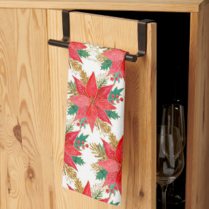 Poinsettia pattern tea towel