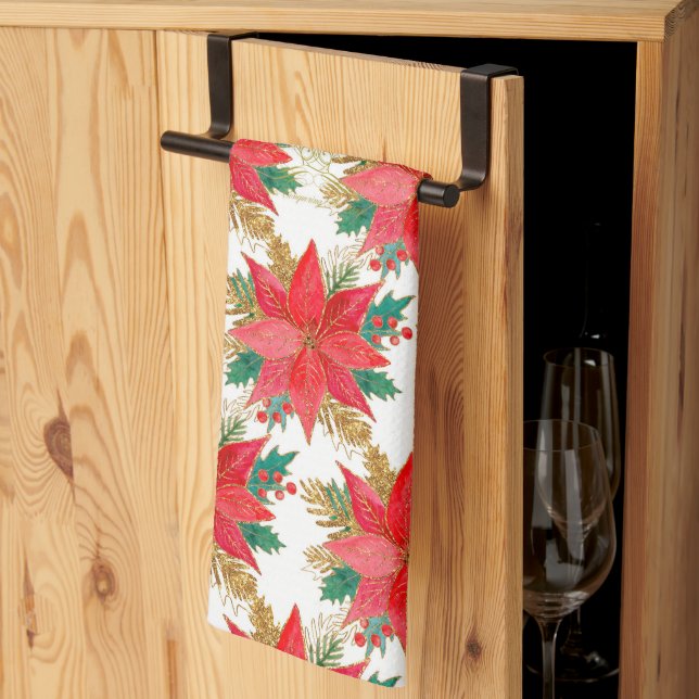 Poinsettia pattern tea towel (Thirds Fold)