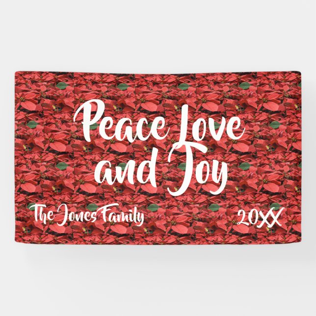 Poinsettia Peace Love and Joy Banner (Horizontal)