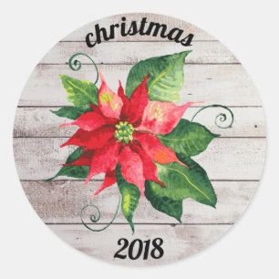 Poinsettia Peace & Love - Circle Sticker