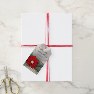 Poinsettia Pearls Green Winter Wedding Favour Tags