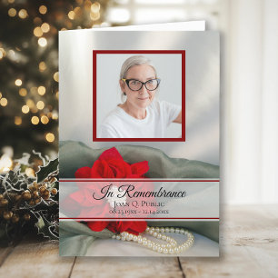 Poinsettia Pearls Winter Funeral Service Folded Programme