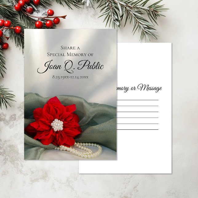 Poinsettia Pearls Winter Share a Memory Funeral  Card (Creator Uploaded)