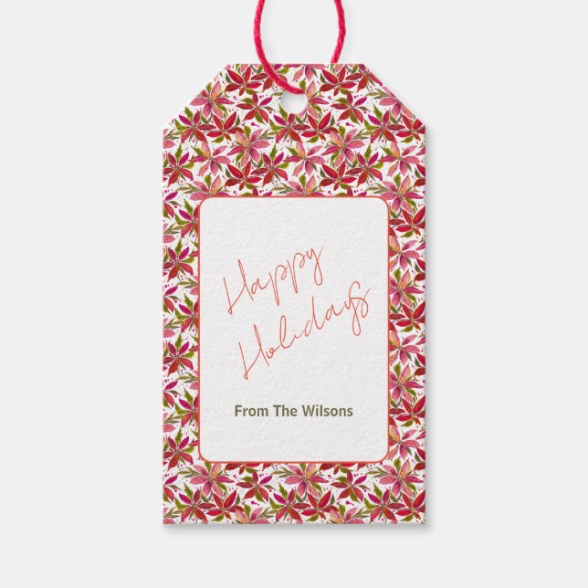 Poinsettia Personalised Happy Holiday Gift Tags (Front)