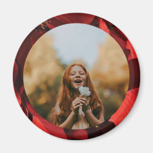 Poinsettia Petals Frame Photo Round Magnet
