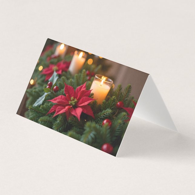 Poinsettia Pine Candles Christmas Card (Front)