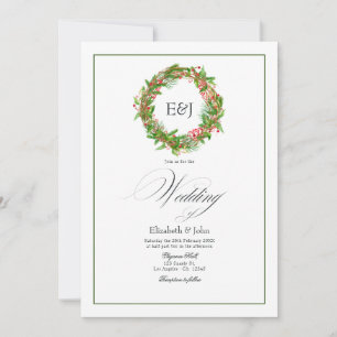 Poinsettia & Pine Christmas Wedding Charm QR Code Invitation