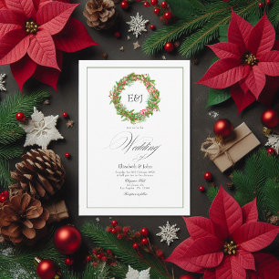 Poinsettia & Pine Christmas Wedding Charm QR Code Invitation