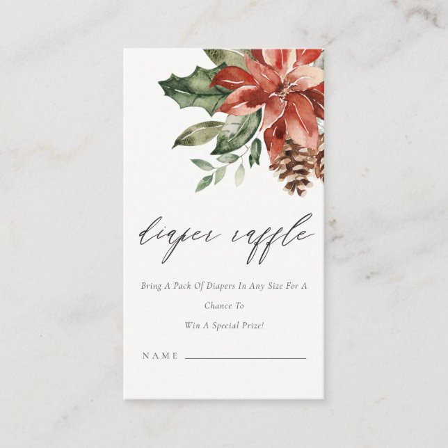 Poinsettia Pine Cone Diaper Raffle Baby Shower Enclosure Card (Front)