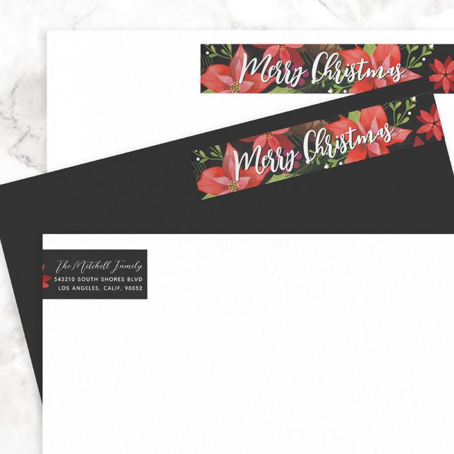 Poinsettia Pine Mistletoe Holly Merry Christmas Wrap Around Label (Creator Uploaded)