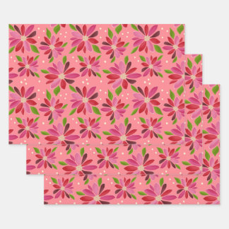 poinsettia pink gift wrap 3 pack