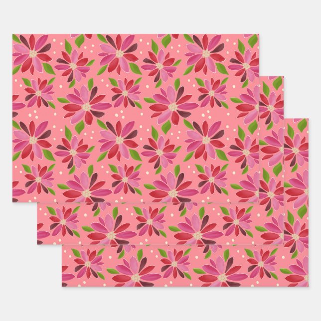 poinsettia pink gift wrap 3 pack (Set)