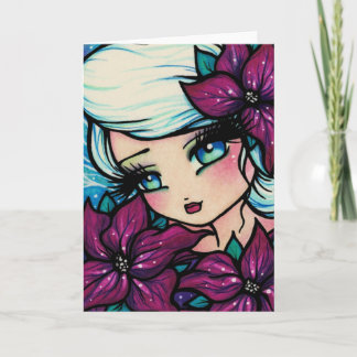Poinsettia Pixie Winter Christmas Fantasy Art Card