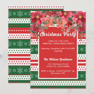 Poinsettia Plaid Tartan Kraft Rustic Christmas Invitation