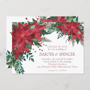 Poinsettia Red and Green Christmas Flower Wedding Invitation