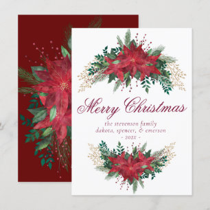 Poinsettia Red and Green Winter Floral Garland Holiday Card