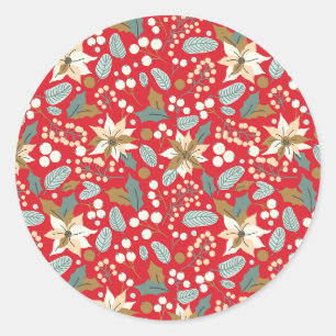 Poinsettia red background winter holiday  classic round sticker