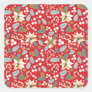 Poinsettia red background winter holiday square sticker