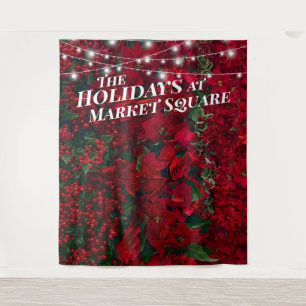 Poinsettia Red Berries Holiday Photo Backdrop Tapestry