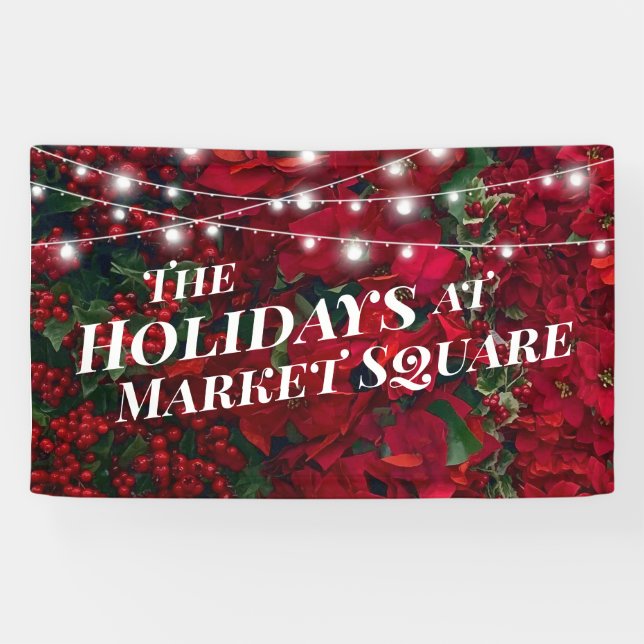 Poinsettia Red Berries Holiday Photo Banner (Horizontal)