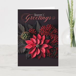 Poinsettia Red Berries Season's Greetings Holiday Card