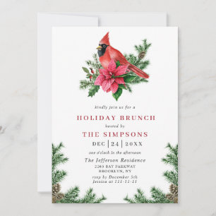 Poinsettia Red Cardinal Christmas HOLIDAY BRUNCH Invitation