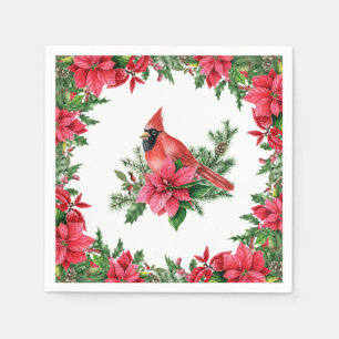 Poinsettia Red Cardinal Christmas Holiday Napkin